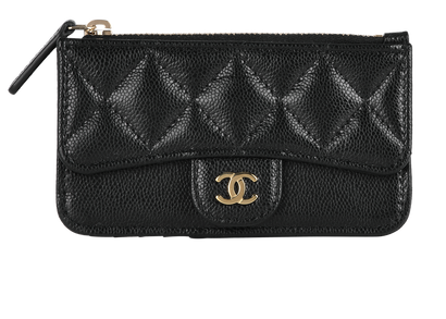 Chanel Zipped Flap Card Holder, &pound;595, Accessories, Black, Caviar Leather, Front view